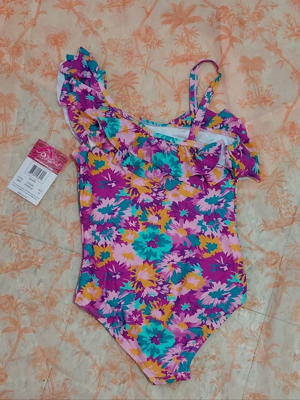 Kanu Surf Floral One Piece Floral  Swimsuit With Ruffle Size - 10 NWT .